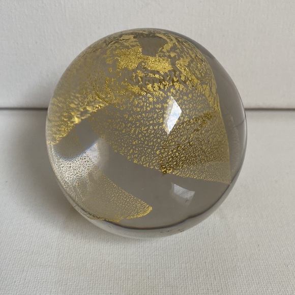 SP San Pacific Paper Weight: Round Clear with Gold Swirls on interior - Picture 2 of 11